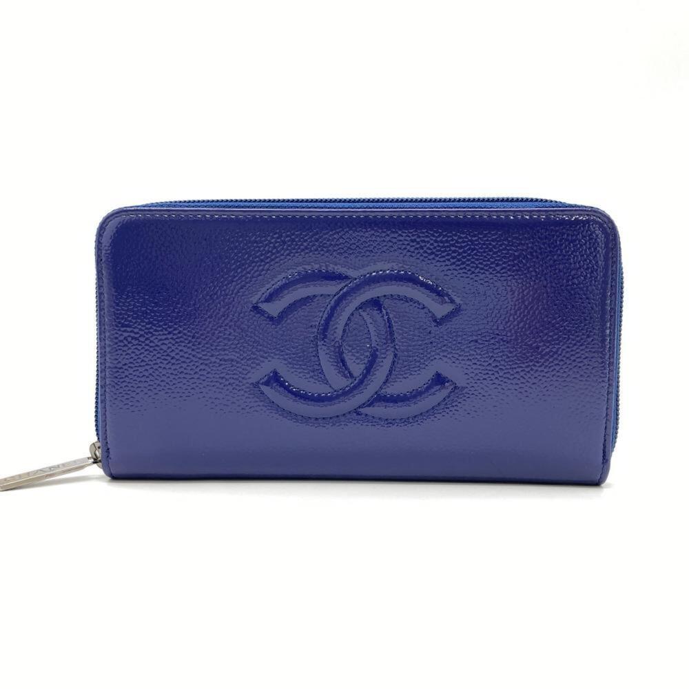 CHANEL Blue Caviar Leather Logo Wallet